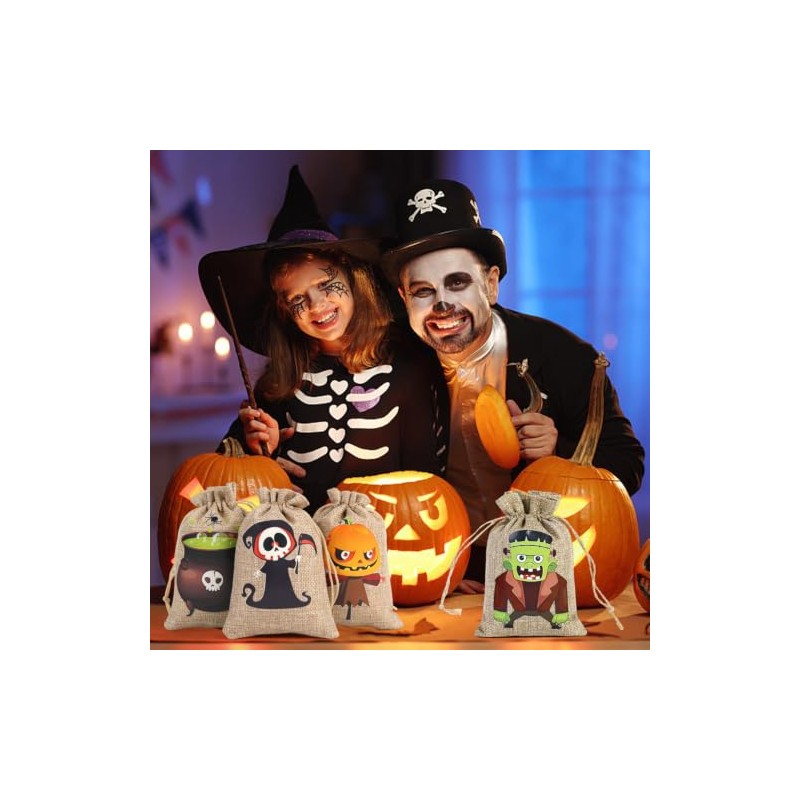 60 Bolsas de Regalo de Arpillera para Halloween con Cordón