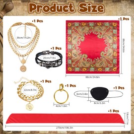 Qichan Piratenkostüm Accessories Damen, Pirate Accessories Damen mit Piraten Stirnband Rotes Tuch Pirat Hüfte Augenklappe Ohrring Armband Halskette, Piraten Kostüm Zubehör für Cosplay Party