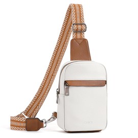 CLUCI - Bolso bandolera pequeño para mujer, de piel vegana, de moda, riñonera para mujer, Blanco roto con café, Una talla