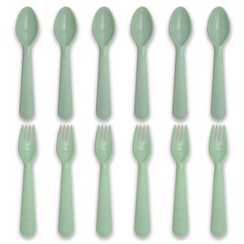 Muulaii 12 Pcs Kids Spoons and Forks Toddler Utensils Plastics Reusable Silverware Baby Cutlery Set Feeding Dinnerware Utensils BPA Free Microwave Dishwasher and Freezer Safe- Light Green