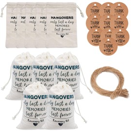 10 Pack Hangover kit, Hangover Kit Fillers, Hangover Kit Bag, Hangover Recovery Kit, Hangover Bag Brocade Cotton Gift Bags Kraft Tags for Bridal Shower, Weddings (Black Rose)