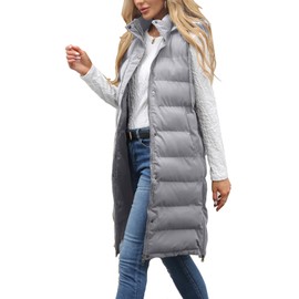 Long Vest for Women Sleeveless Winter Long Puffer Vest Lightweight Warm Zip Up Hooded Jacket