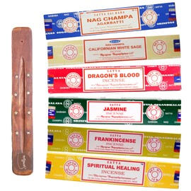Satya Nag Champa Incense Sticks - 6 unique and premium flavours - Nag Champa Agarbatti, Californian White Sage, Dragons Blood, Jasmine, Frankincense, etc comes with SAMASIA incense holder