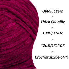 4 Pack Burgundy Fluffy Velvet Yarn for Crocheting, Chunky Chenille Baby Blanket Yarn for Crochet, Soft Fuzzy Puzzle Yarn for Knitting, (100g/3.53oz Each) Bulky Thick Amigurumi Crochet Yarns