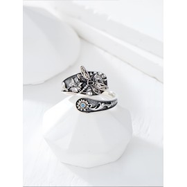 Flpruy Spoon Rings for Women 925 Sterling Silver Vintage Oxidized Fidget Ring Adjustable Thumb Rings Boho Open Statement Rings Jewellery Gifts, Sterling Silver, No Gemstone