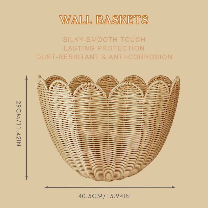 2PCS French Provence Scalloped Scallop Woven Wicker Wall Baskets Basket