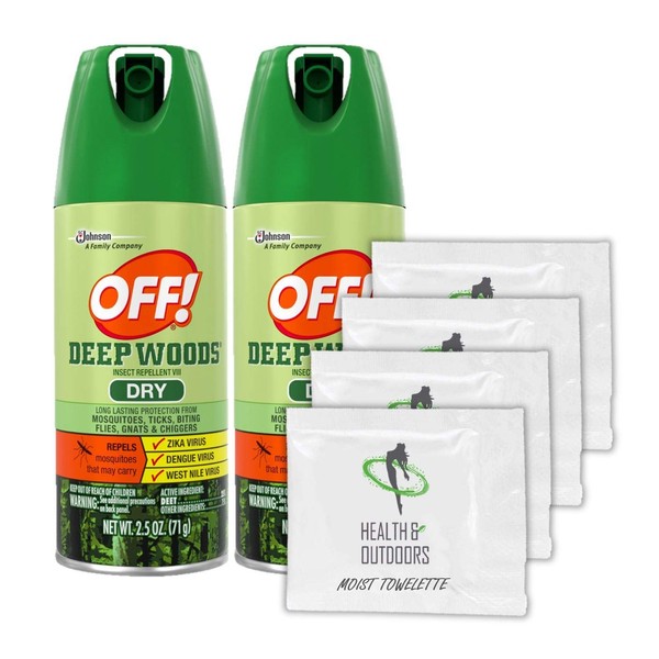 OFF! Deep Woods Dry Insect Repellent, 2.5 Ounce (2 Count) + (4) Bonus Wipes