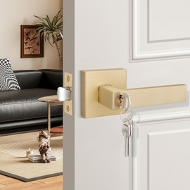 EHOMEWARE 1 Pack Gold Door Handles, Entry Door Levers with Keys, Not Keyed Alike - Interior Door Lever Door Handle with Modern Contemporary Design for Home Bedroom or Living Room