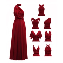 SZJMS Women's Convertible Dresses Floor Length Infinity Dress with Bandeau Multiway Bridesmaids Gown Burgundy One Size