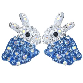 Hiddleston Bunny Ears Stud Crystal Earrings Blue Silver Rabbit Baby Charms with Tail Easter Gift for Women Teen Girl Kid Toddler