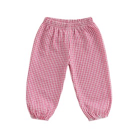 Karuedoo Toddler Baby Boy Girl Gingham Bubble Pants Kids Casual Plaid Elastic Waist Long Bloomers Trousers Bottoms (Red, 18-24 Months)