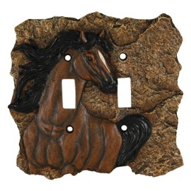 Rivers Edge Products Standard Light Switch Cover Plate, Double Toggle Switch, Poly-Resin Wall Plate Cover, Hand-Painted Decorative Wall Switch Plate, Screws Included, Horse