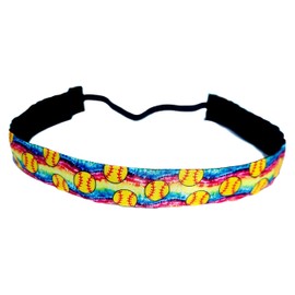 Sleeve Scrunchies Girls Tie Dye Softball Headband, No Slip, Yellow Softball Pattern