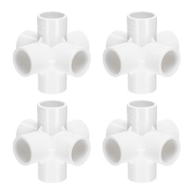 HARFINGTON 4pcs 6 Way PVC Pipe Fittings 3/4" Elbow Pipe Connector Build Grade 90 Degree Pipe Coupling Elbow Fittings for Sewer Plumbing Drain Water Supplies Build Garden, White