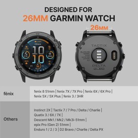 Bandletic Compatible with Garmin Fenix 7X 6X Pro/Fenix 8 51mm/5X Plus/3 HR Strap, 26mm Quick Fit Nylon Strap with Magnetic Fidlock V-Buckle for Garmin Epix/Tactix/Descent/Enduro/Instinct 2X/Quatix 3