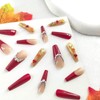 Autumn Press on Nails Long Coffin Fake Nails with Rhinestones