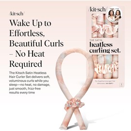 Kitsch Satin Heatless Curling Set for No-Heat Soft Curls - Overnight Hair Curlers & Curling Rod Headband, Frizz-Free Styling, Gentle Rollers for All Hair Types - 1 Pack (Sunset Tie Dye)