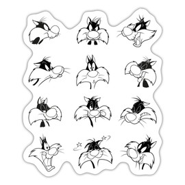 Spreadshirt Looney Tunes Sylvester Character Face Expressions Stickers, 10 x 10 cm, Matt White