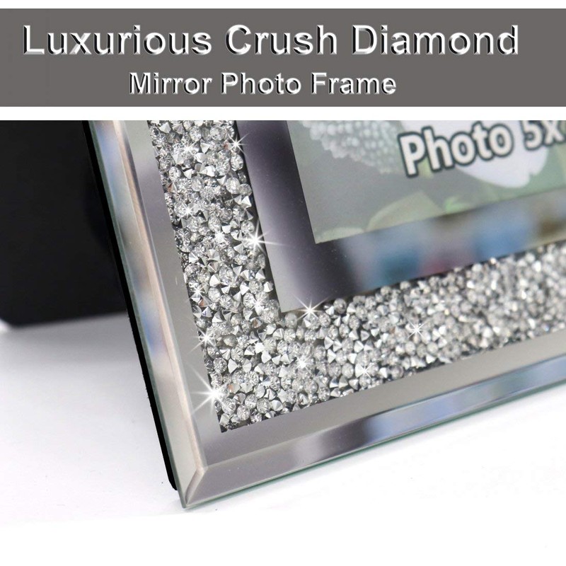 Crush Diamond Mirror Photo Frame In Bling Sparkle Crystal Silver