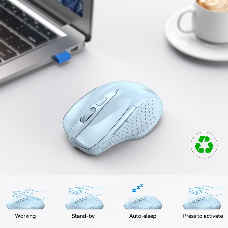 TECKNET Wireless Mouse (2.4G & BT5.0/3.0) Silent 4800 DPI Computer