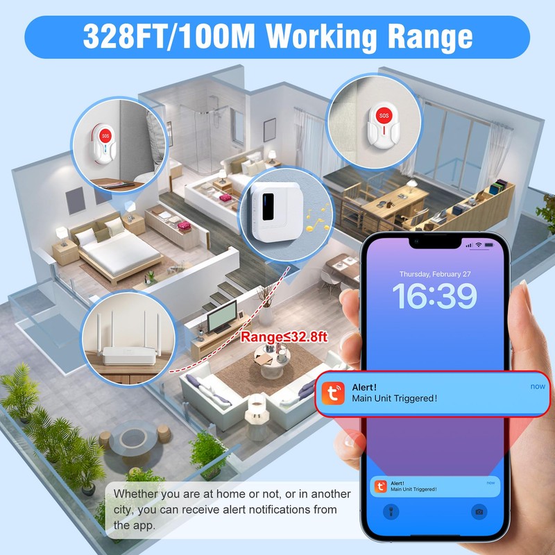 DAYTECH Wireless Caregiver Pager Emergency Button for Seniors WiFi Smart