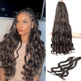 French Curl Braiding Hair, 24 Inch Curly Braiding Hair 8 Packs Bouncy French Curl Crochet Braids for Black Women Pre Stretched Loose Wavy Extensions (4#, 24Inch)