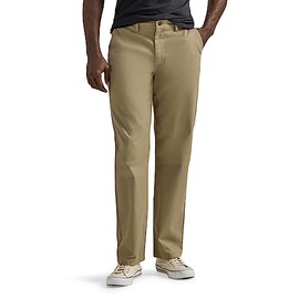 Lee Men's Flat Front Relaxed Straight Pant, Khaki, 38W x 32L