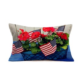 Fukeen Patriotic American Flag July 4th Inspired Throw Pillow Covers 12x20 Inch Stars and Stripes Vintage USA Flag Red Flower Leaves Cotton Linen Pillow Cases Cushion Covers Home Bed Living Room Decor