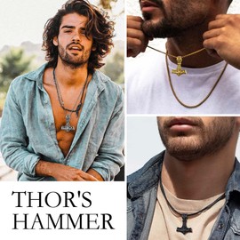 Bestyle Stainless Steel Thors Hammer Necklace Norse Mythology Vintage Viking Mjolnir Necklaces Cool Men Necklace, Powerful Inspirational Gift
