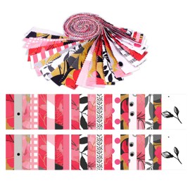 Soimoi 40Pcs Floral Print Precut Fabrics Strips Roll Up 1.5x42inches Cotton Jelly Rolls for Quilting - Pink White & Black