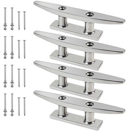 ORLANG 4 Inch 316 Stainless Steel Boat Cleats, Open Base Dock Cleat with Installation Accessories Screws, Boat Dock Cleat Rope Cleat for Boat Docks, Decks or Nautical Decor (4 Pack), LTSS-002