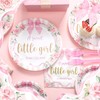 Sunnyray 96 Pieces Coquette Pink Bow Baby Shower Plates and