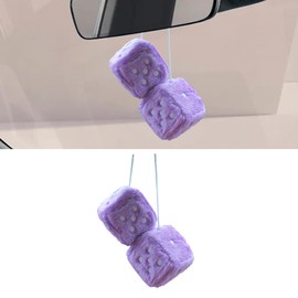 Couslcd Pair Fuzzy Plush Dice for Car Mirror, 2.75'' Retro Square Car Mirror Hanging, Universal Auto Rearview Mirror Ornament, Couple Pendant Charms, Car Accessories for Women (Purple)