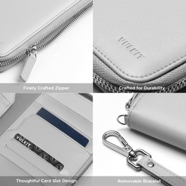 VULKIT Portapasaportes Familiar para 4 Pasaportes - Cartera RFID, Capacidad para 5, Organizador con 4 Ranuras para Tarjetas y SIM, Cierre Seguro, Esenciales para Viajes Familiares, Gris