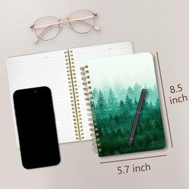 Stanoha Cute Spiral Notebook journal A5 Aesthetic Pretty Floral Design for Women Girls Kawaii with Pocket, 8.5 x 5.7 inch, Green Forest