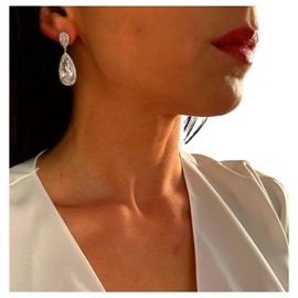 ONDEGO® Zirkonia SILBER Tropfen Strass Ohrringe Glitzer Ohrhänger Schmuck Creolen lang Geschenk XXL lang