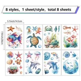 CRASPIRE 8 Styles Sea Animals Wall Stickers Cling Turtles Starfish Window Decals Stickers PVC Waterproof Self Adhesive Stickers Peel and Stick for Home Decoration Bedroom Living Room Showcase