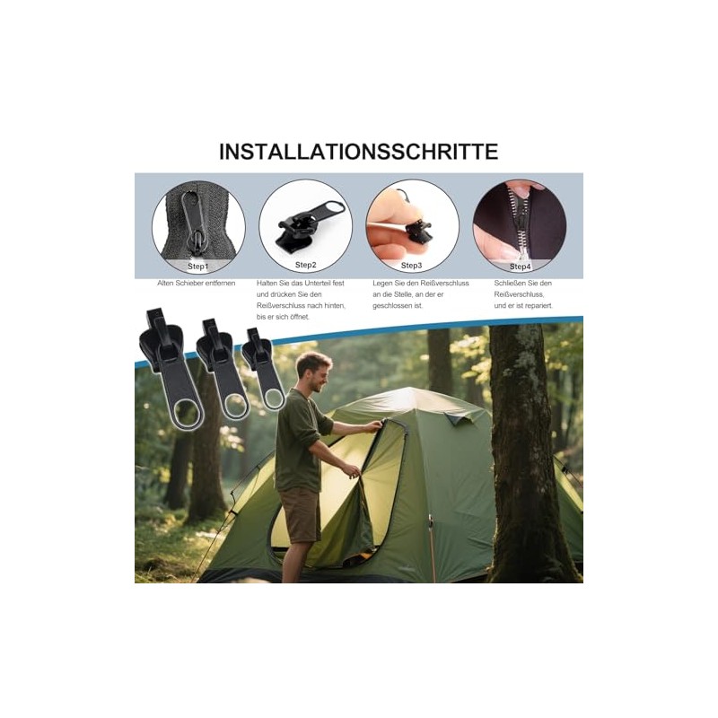 Zip Repair Set Replacement, 3 Sizes Removable Zip Replacement Zip