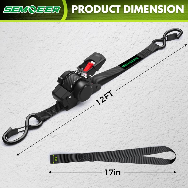Retractable Ratchet Straps Heavy Duty with Soft Loops (4-Pack)