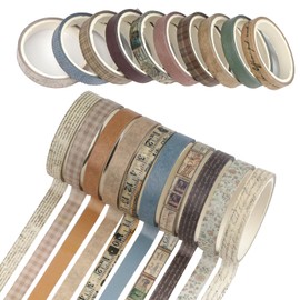 Tikplus 20 Rolls Washi Tape Set, 7mm Wide Vintage Scrapbook Tape, Selfadhesive Masking Tape Stickers, Craft Tape with Decorative Patterns, for DIY, Scrapbooking(3 Meters/Roll)