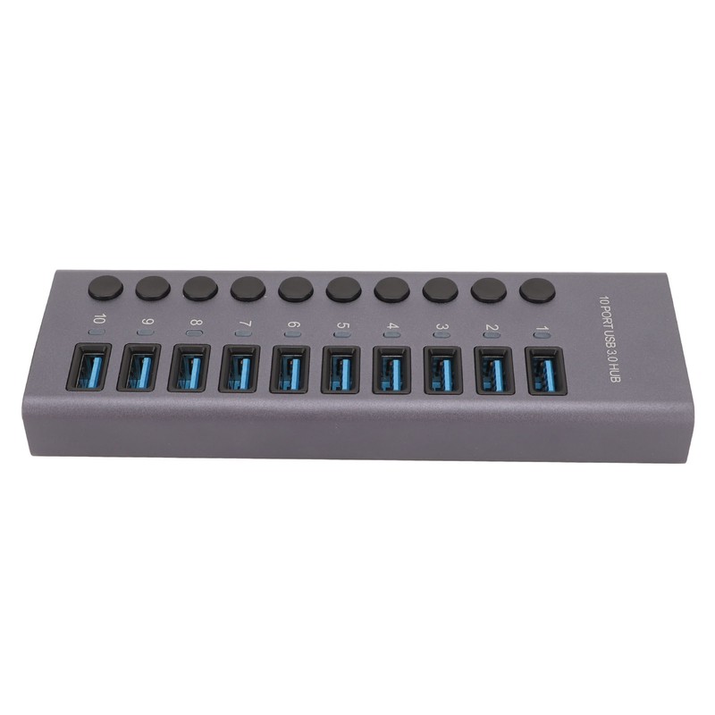 10 Port USB3.0 Hub Splitter Independent Power Supply Charging Data