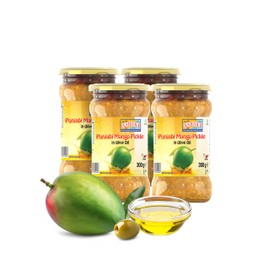 Ashoka 1932 | Traditional Indian Pickle | Premiun Olive Oil | All Natural | Pickled Mango | Vegan | Kosher Certified | Indian Pickle | North Indian Snacks | Achar Jar | 300 Grams (Pack of 4)