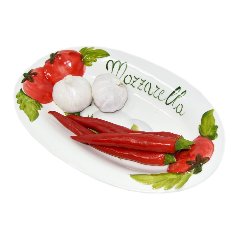 Lashuma Handmade oval serving plate in tomato mozzarella design made