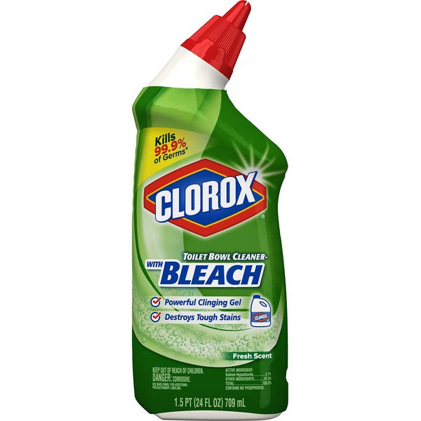 Clorox Toilet Bowl Liquid Disinfecting Cleaner with Clinging Bleach Gel, Remove Mildew and Mold, Fresh Scent, 24 Ounces