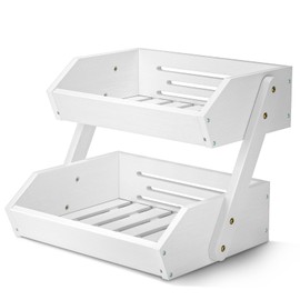 G.a HOMEFAVOR Fruit Basket for Kitchen, 2-Tier Fruit Bowl for Kitchen Counter, Vegetable Storage Stand for Fruit Shop, 15 mm Thickness (WHITE)