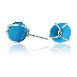 PEPELUALI Sea Glass S925 Silver Stud Earrings Jewelry Beach Glass Earrings Weddings Valentine Birthday Gift For Her Ocean Earrings Gift for Women (Cornflower Blue)