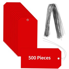 500 Pieces Red Plastic Shipping Tags 4 3/4" x 2 3/8" - Waterproof Blank Hang Tags for Outdoors, Inventory Control, Equipment, Gift Shop - Colored With Wire