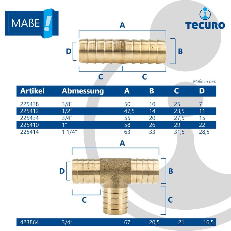 tecuro Repair Tube/Hose Connector 3/4 Inch (19 mm) Blank Brass