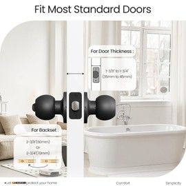 HOSOM Privacy Door Knob, Matte Black Door Knob Set, Black Door Handles Interior, Keyless Doorknobs Interior Door Lock for Bedroom, Bathroom, 1 Pack