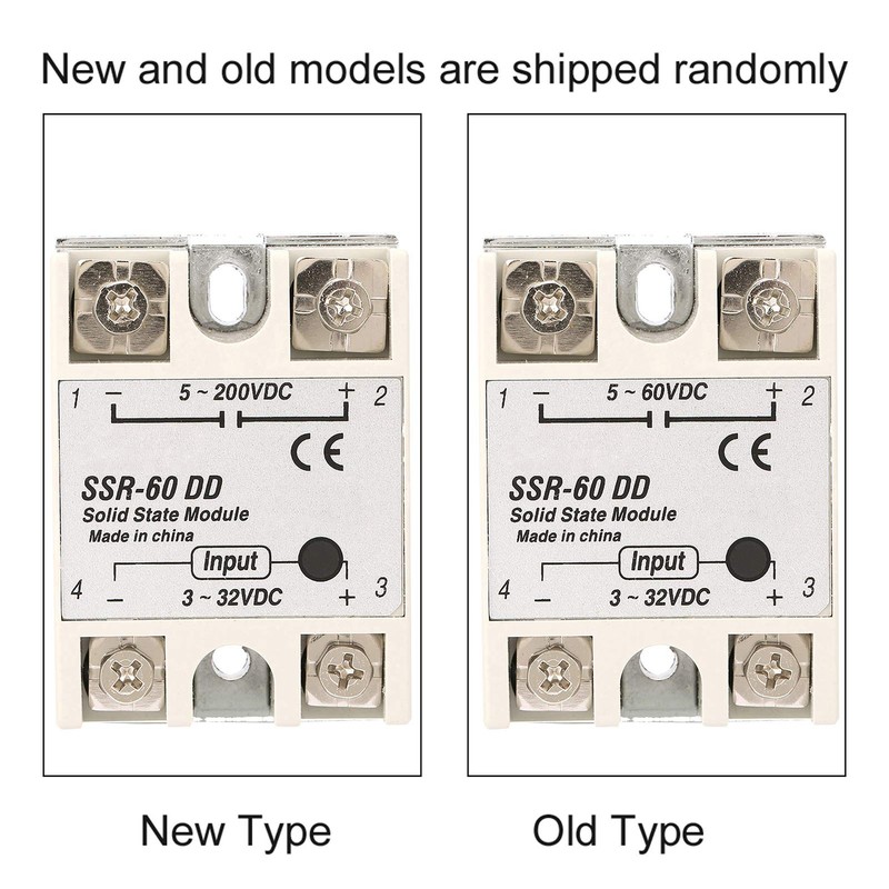 Solid State Relay Module, SSR-60DD 60A Input 3-32VDC Output 5-200VDC,